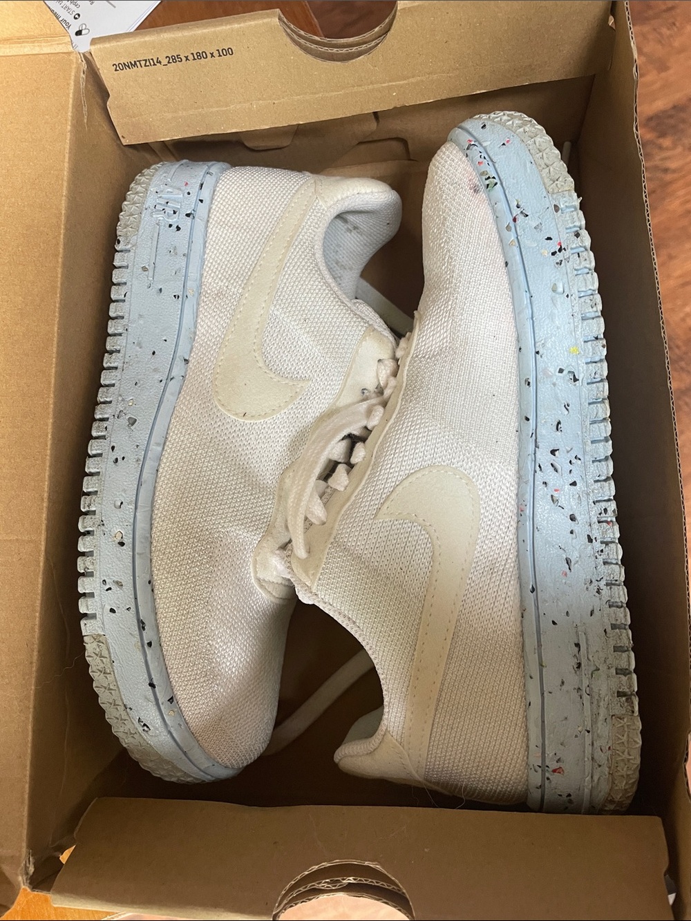 Nike White Knit Sneakers with Light Blue Speckled Outsole AF1 FLYKNIT